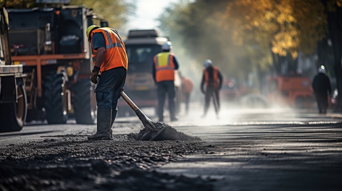 Selective focus of Asphalt contractors working on road