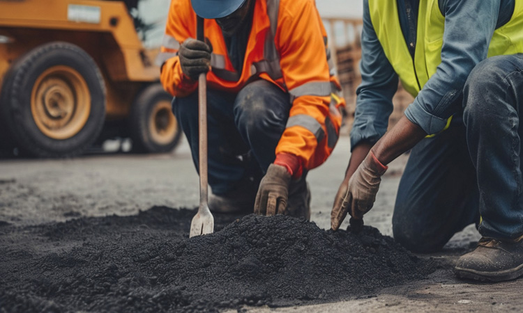Construction Workers Examining Asphalt